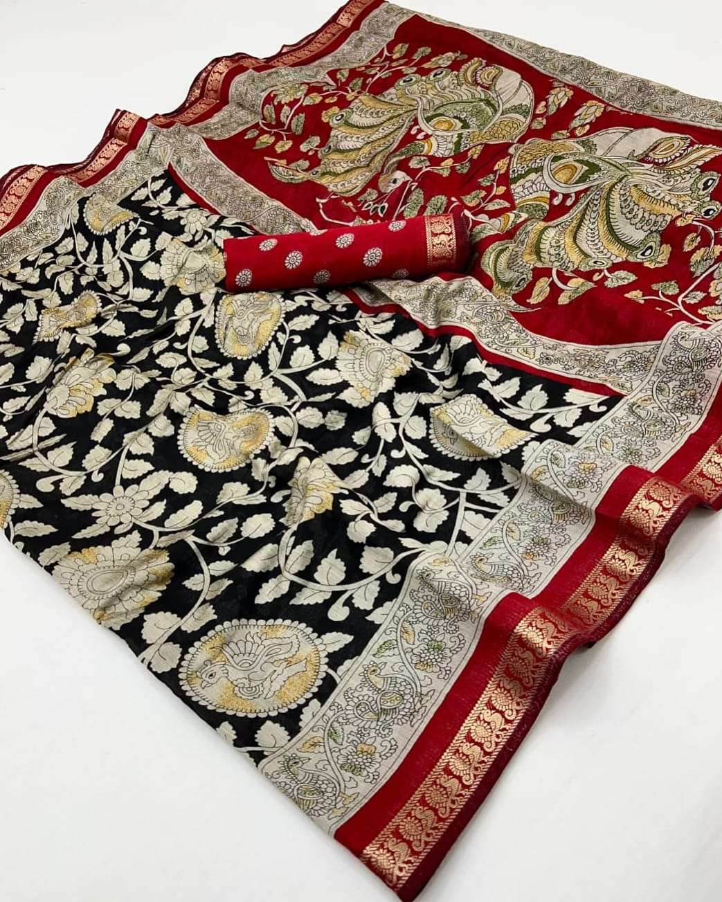 New Pure Black Mangalkari Viscouse Silk Print n Weaving Work Fancy Designer Festive Wear Saree for Women