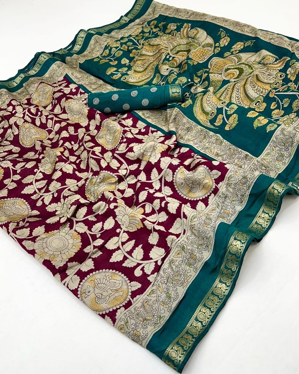 New Pure Wine Mangalkari Viscouse Silk Print n Weaving Work Fancy Designer Festive Wear Saree for Women